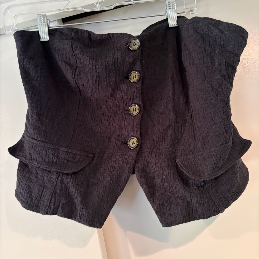 Anthropologie Black Textured Bustier Top